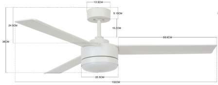 Beacon Babyside Lagoon plafondventilator wit 132 cm met verlichting 213032 afmetingen