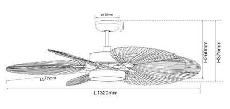 Beacon Bali plafondventilator wit 132 centimeter afmetingen