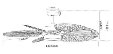 Beacon Bali plafondventilator bruin 132 centimeter afmetingen