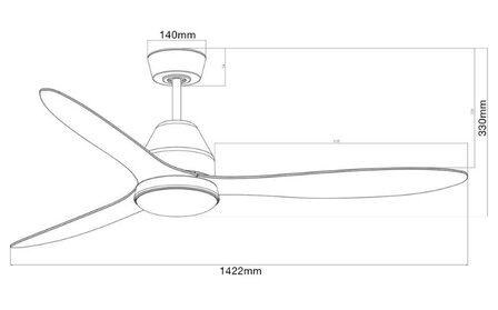 Beacon Whitehaven plafondventilator zwart 142 cm met licht afmetingen