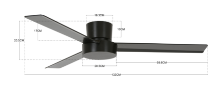 Beacon 213035 Bayside Lagoon plafondventilator met wandschakelaar zwart 132 cm afmetingen