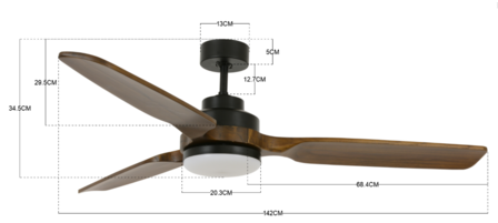 Beacon Shoalhaven Light plafondventilator zwart 142 cm + lamp 213054 maten