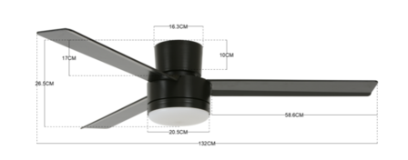 Beacon 213037 Bayside Lagoon plafondventilator zwart 132 cm afmetingen