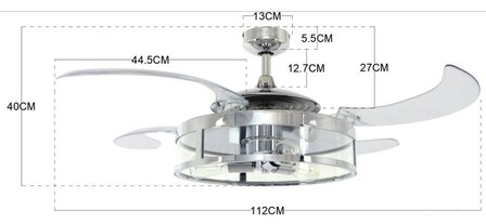 Beacon Fanaway Classic Chrome plafondventilator 122 cm 212926 voorzijde afmetingen