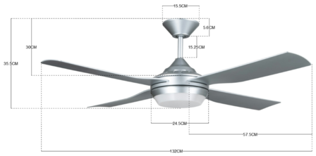 Beacon Lucci Air Moonah plafondventilator zilver 132 cm afmetingen