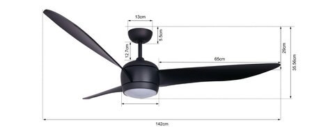 Beacon 512910 New Nordic plafondventilator met verlichting matzwart 142 cm afmetingen