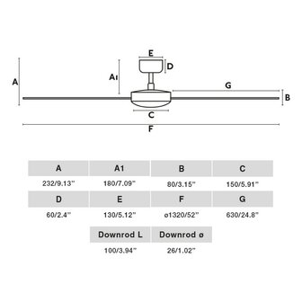 Faro Barcelona Rudder L plafondventilator wit/essen 132 cm afmetingen