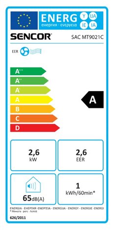 Sencor SAC MT9021C mobiele airco 9000 BTU energieklasse A zwart energielabel A