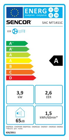 Sencor SAC MT1411C mobiele airco 14000 BTU energieklasse A wit