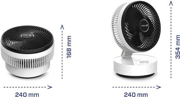 Clean Air Optima CA-404W Design tafelventilator wit afmetingen
