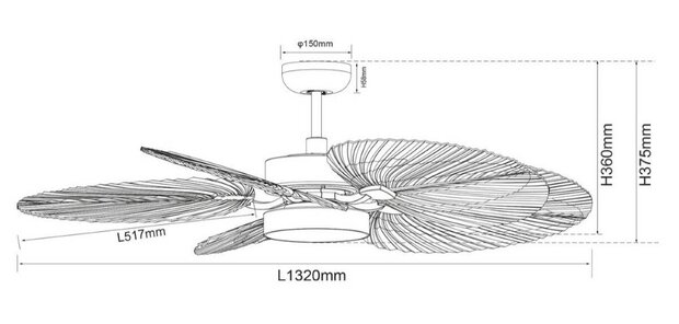 Beacon Bali plafondventilator wit 132 centimeter afmetingen