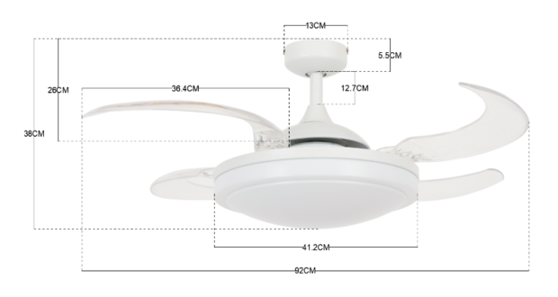 Beacon Fanaway Evora plafondventilator met verlichting wit 94 cm afmetingen