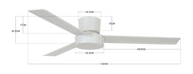 Beacon 213034 Bayside Lagoon plafondventilator met wandschakelaar wit 132 cm afmetingen