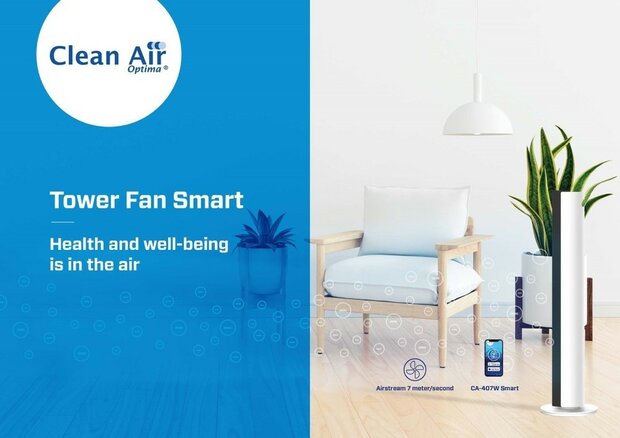 Clean Air Optima CA-407W Smart luxe torenventilator met luchtzuiveraar wit + app