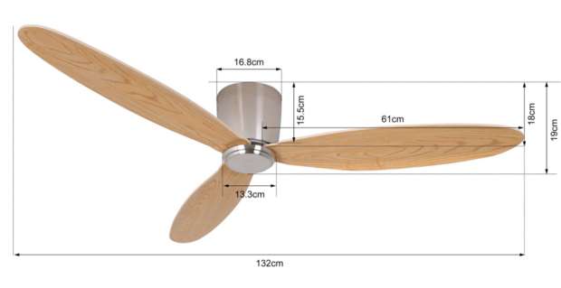 Beacon Airfusion Radar plafondventilator geborsteld chroom 132 centimeter maten