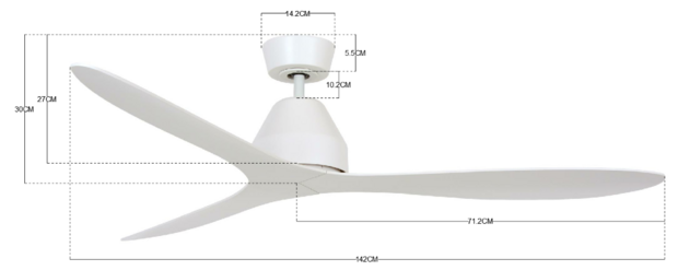 Beacon Whitehaven plafondventilator wit 142 cm 213040 afmetingen