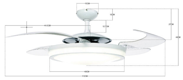 Beacon Fanaway Evo2 Endure plafondventilator wit 122 cm 210930 afmetingen