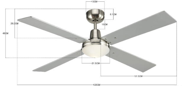 Beacon Lucci Airfusion Quest II plafondventilator zilver 122 cm 210334 afmetingen