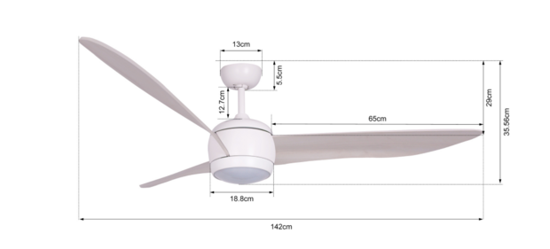 Beacon 512911 New Nordic plafondventilator met verlichting wit 142 cm afmetingen