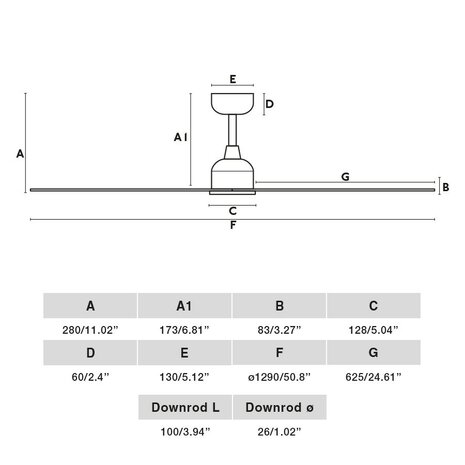 Faro Barcelona Palma M plafondventilator bruin 129 cm afmetingen