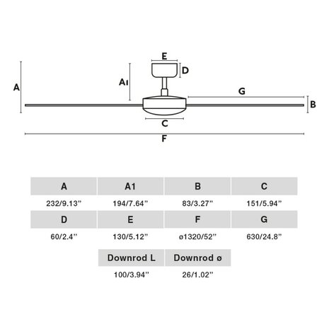 Faro Barcelona Cruiser L plafondventilator matwit 132 cm afmetingen