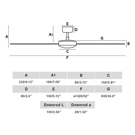 Faro Barcelona Rudder L plafondventilator wit/essen 132 cm afmetingen